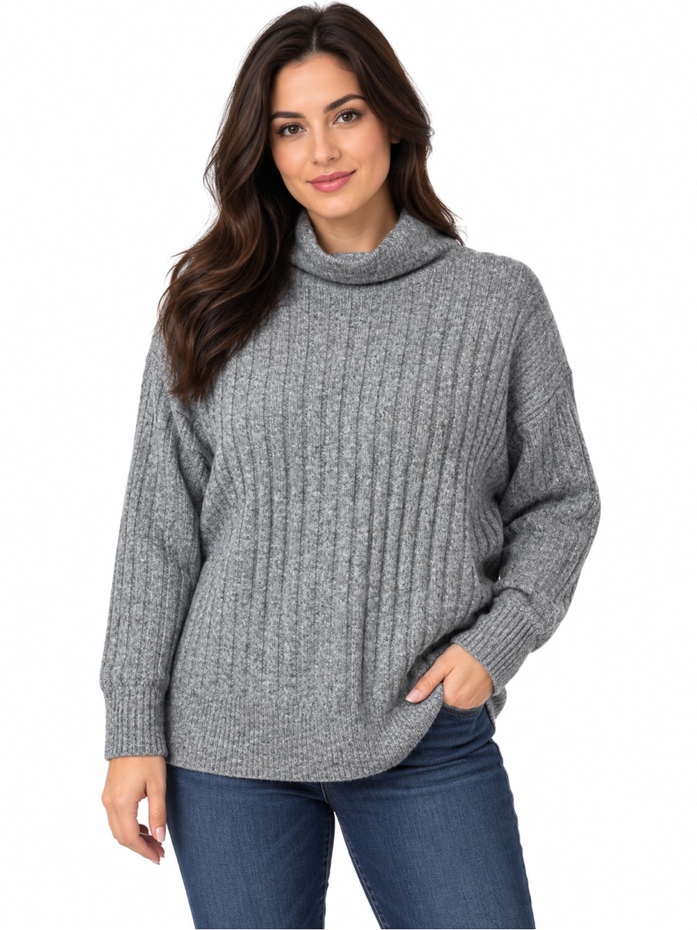 Abercrombie & Fitch Womens S Gray Ribbed Turtleneck Oversized Sweater Side Slit